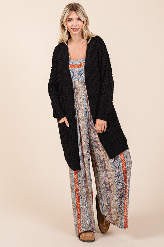 Open Front Long Sleeve Longline Cardigan