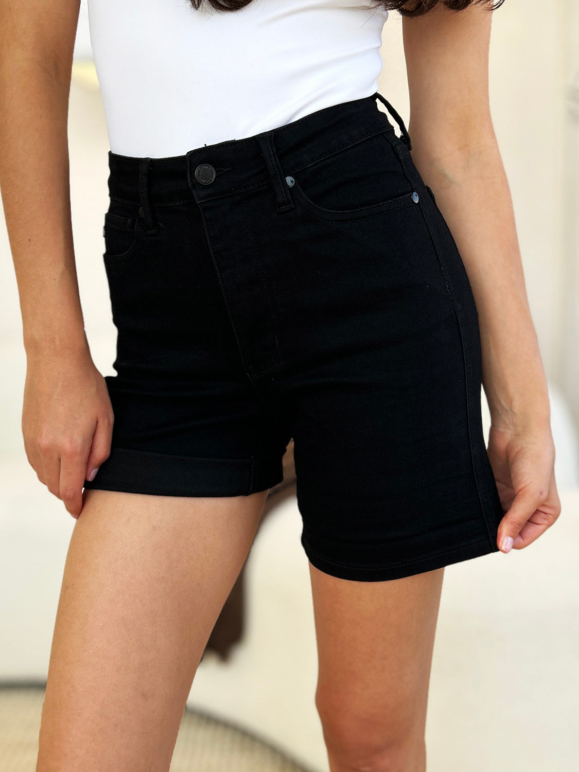 Full Size High Waist Tummy Control Cuffed Denim Shorts