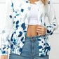 Floral Button Front Round Neck Cardigan