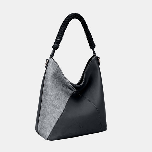 Woven Handle Vegan Leather Handbag by David Jones