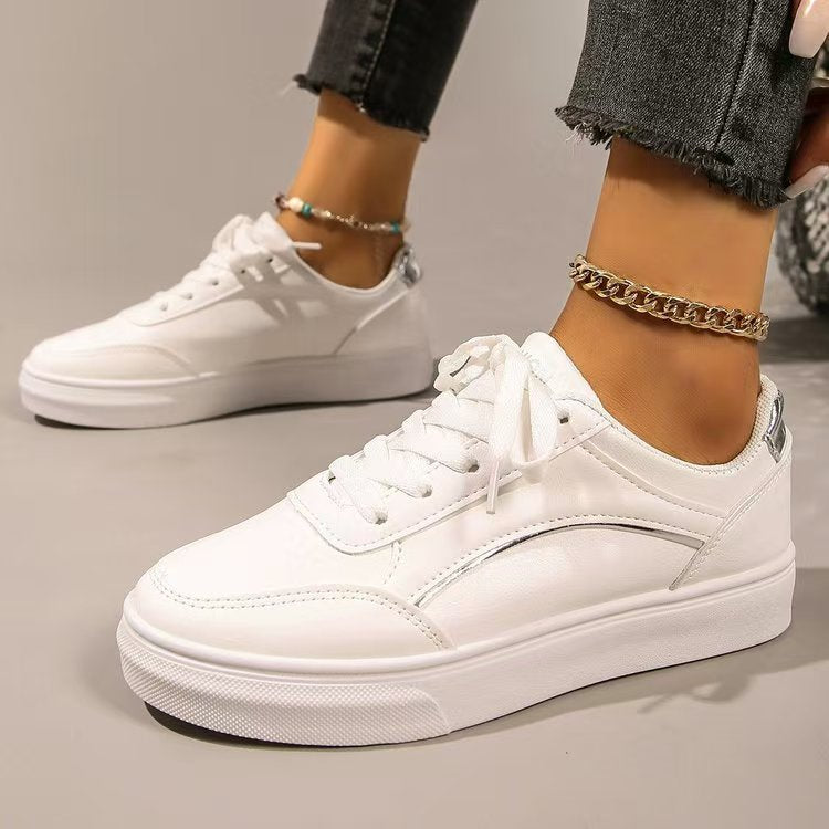 Vegan Leather Fashion Round Toe Flat Sneakers