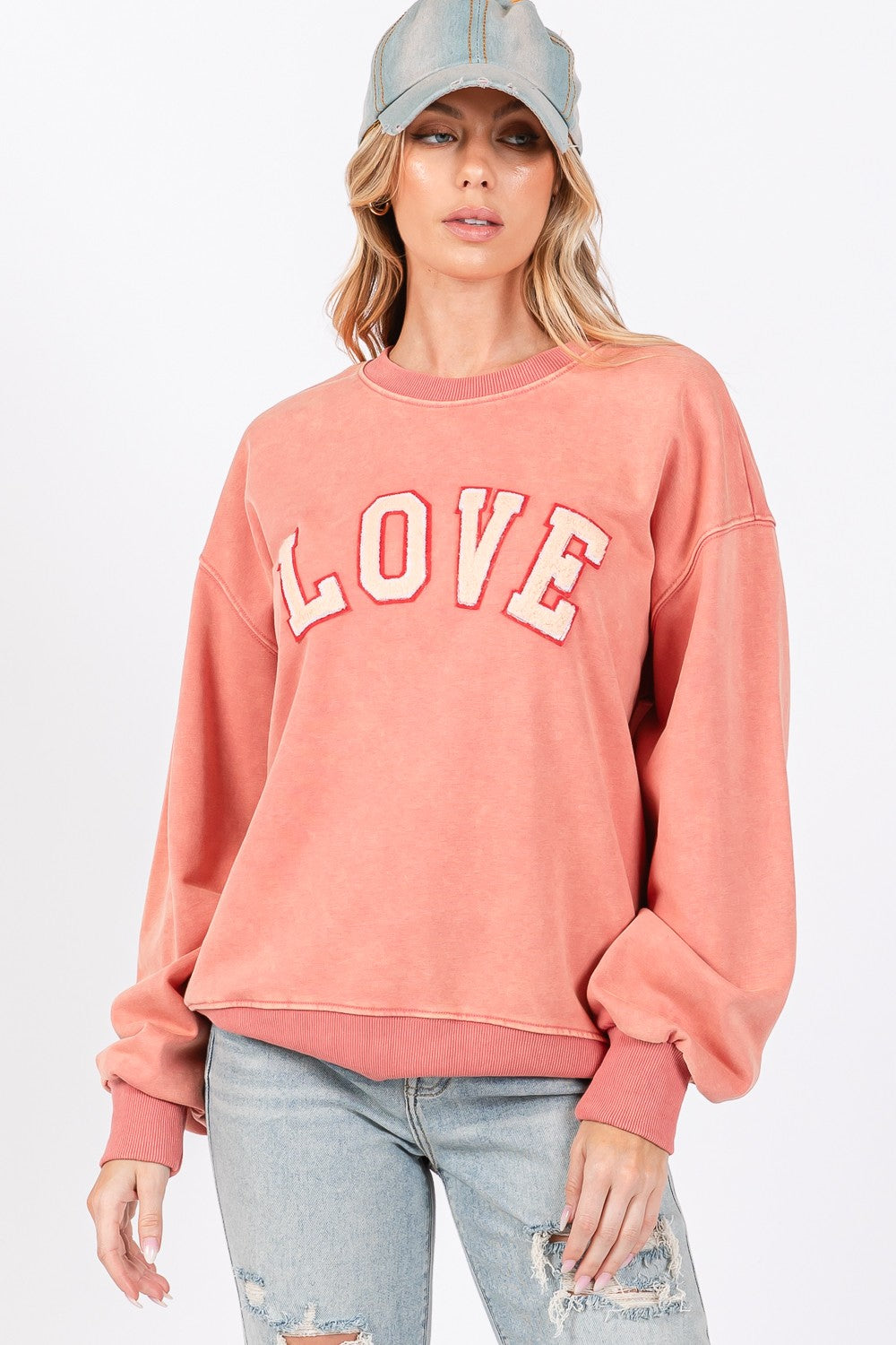 LOVE Path Applique Drop Shoulder Sweatshirt