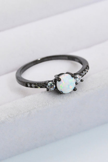 Sterling Silver Round Opal Ring