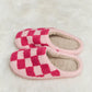 Checkered Print Plush Slide Slippers