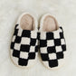 Checkered Print Plush Slide Slippers