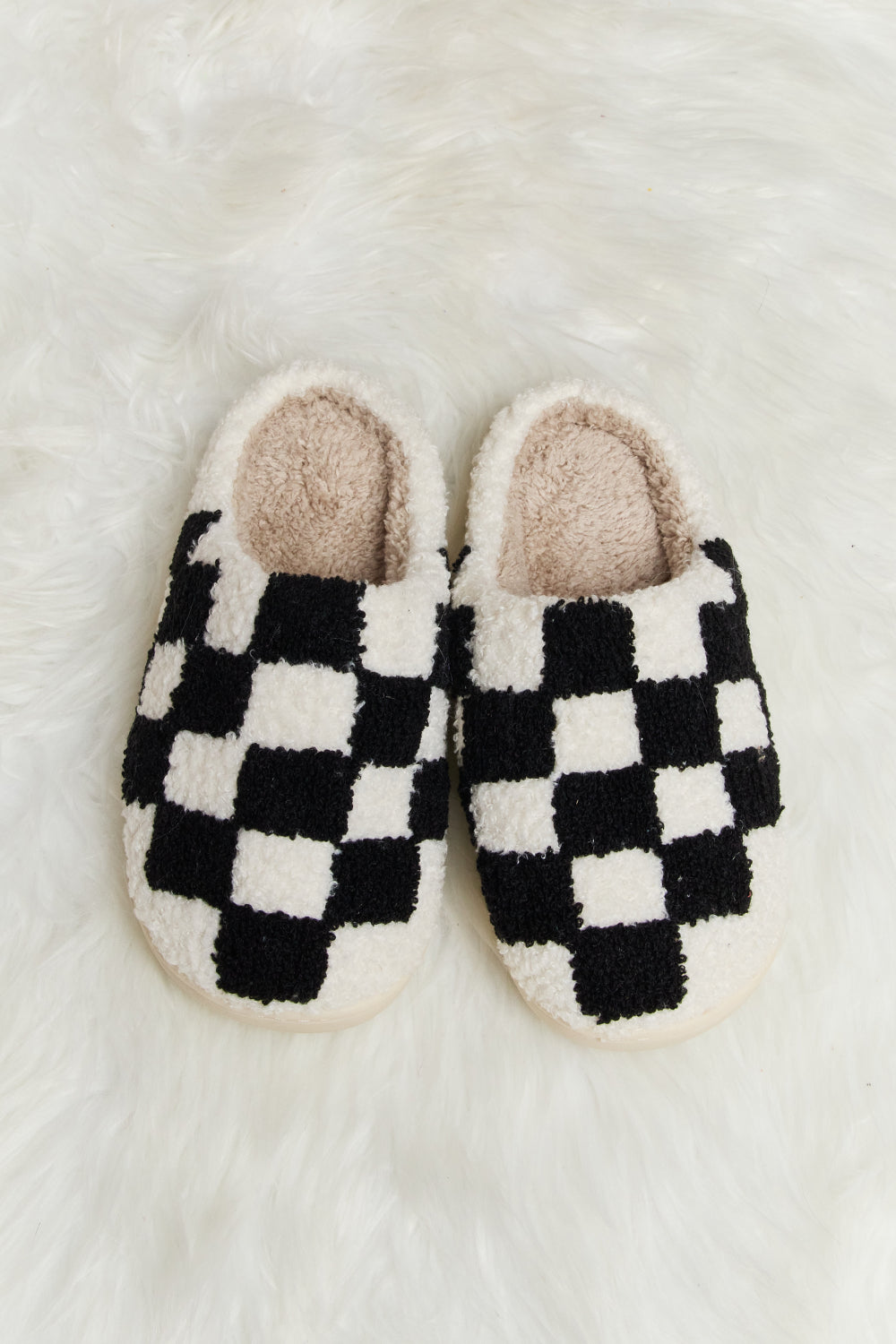 Checkered Print Plush Slide Slippers