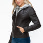 Vegan Layered Double-Zipper Jacket with Fuzzy Hood