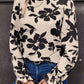 Bow Back Printed Round Neck Flounce Sleeve Blouse