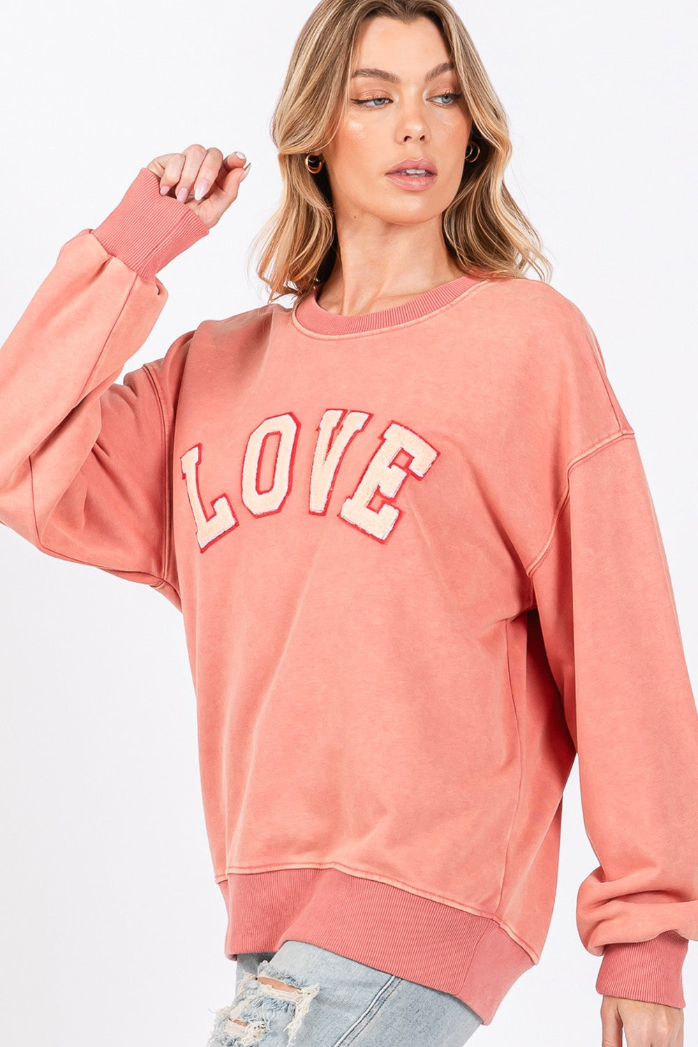 LOVE Path Applique Drop Shoulder Sweatshirt