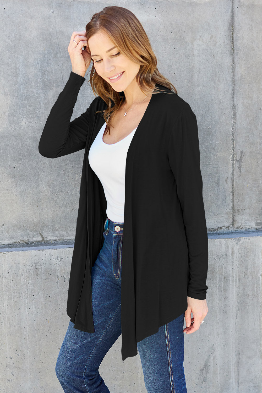 Full Size Open Front Long Sleeve Cardigan