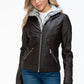 Vegan Layered Double-Zipper Jacket with Fuzzy Hood