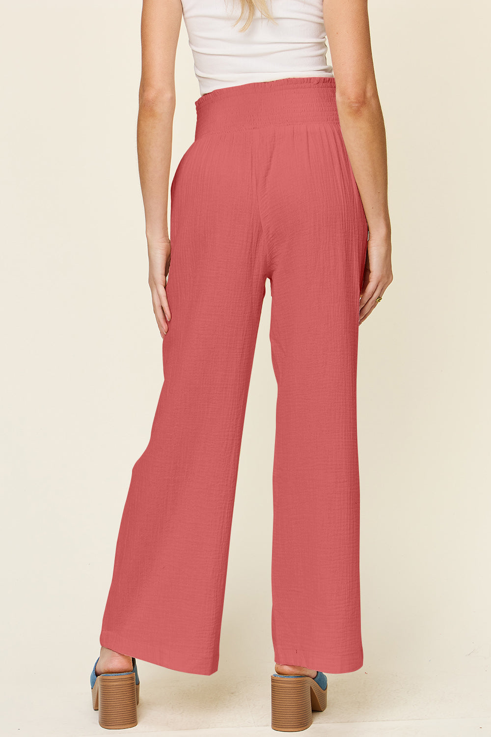 Full Size Texture Smocked Waist Wide Leg Pants