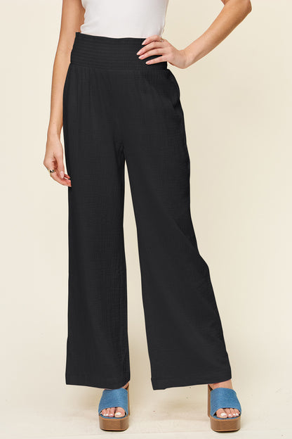 Full Size Texture Smocked Waist Wide Leg Pants