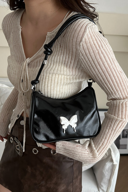 Butterfly Vegan Leather Knotted Strap Shoulder Bag