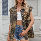 Leopard Buttton Up Denim Vest