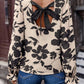 Bow Back Printed Round Neck Flounce Sleeve Blouse