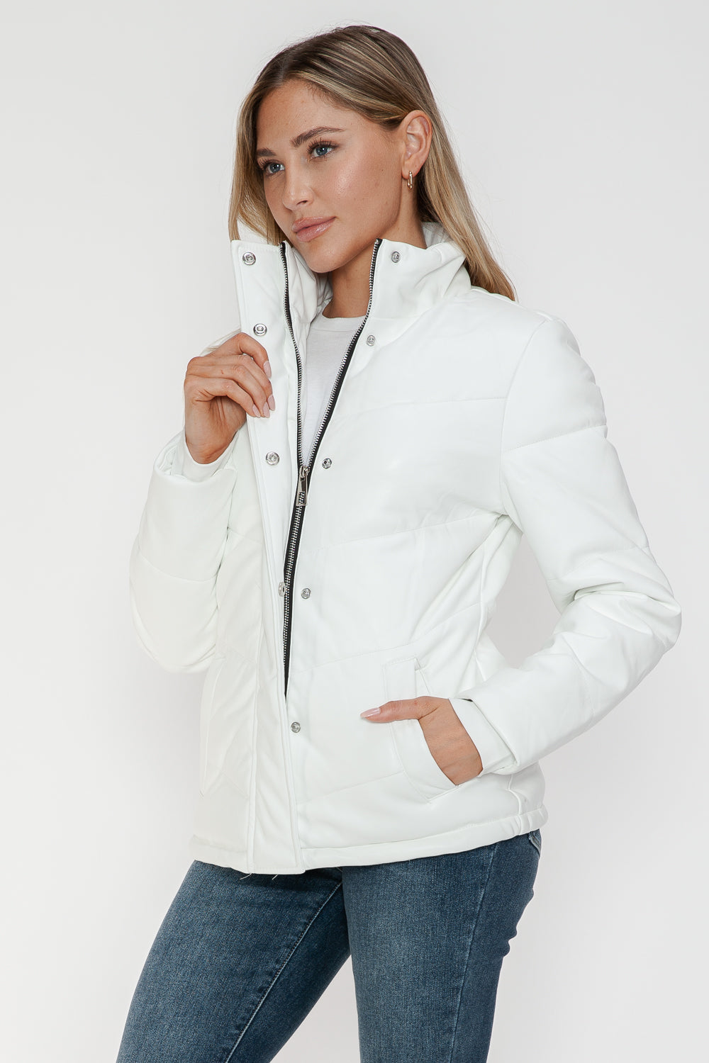 Pocketed Zip Up Turtleneck Puffer Jacket