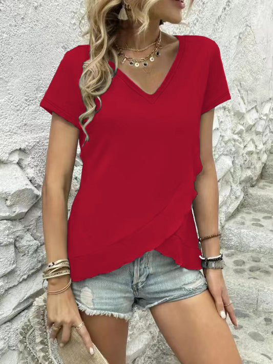 V-Neck Short Sleeve Blouse