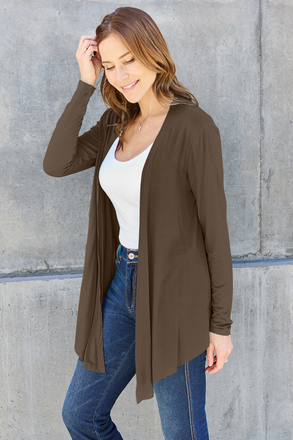 Full Size Open Front Long Sleeve Cardigan