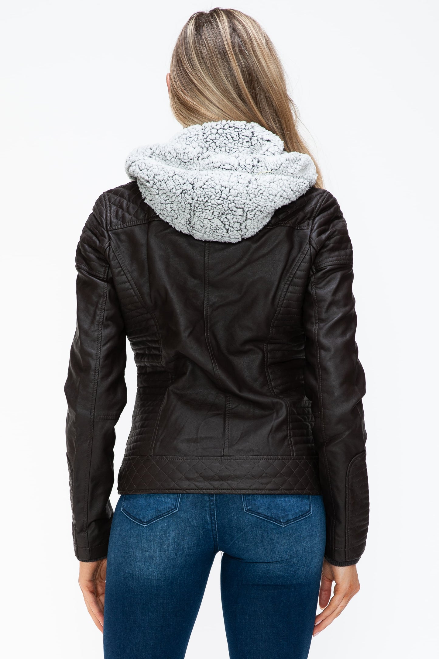 Vegan Layered Double-Zipper Jacket with Fuzzy Hood